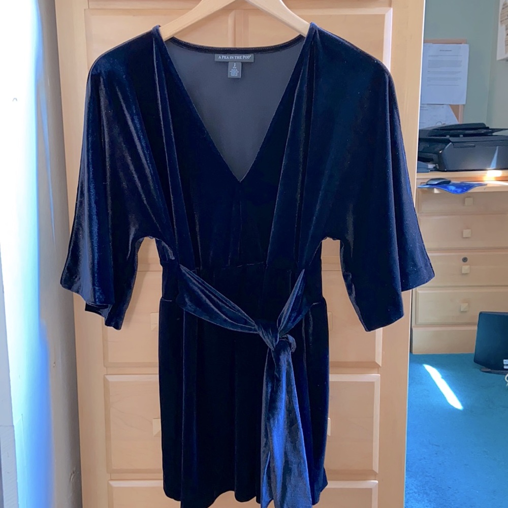 Velour Vneck Bell sleeve Blouse with Tie front